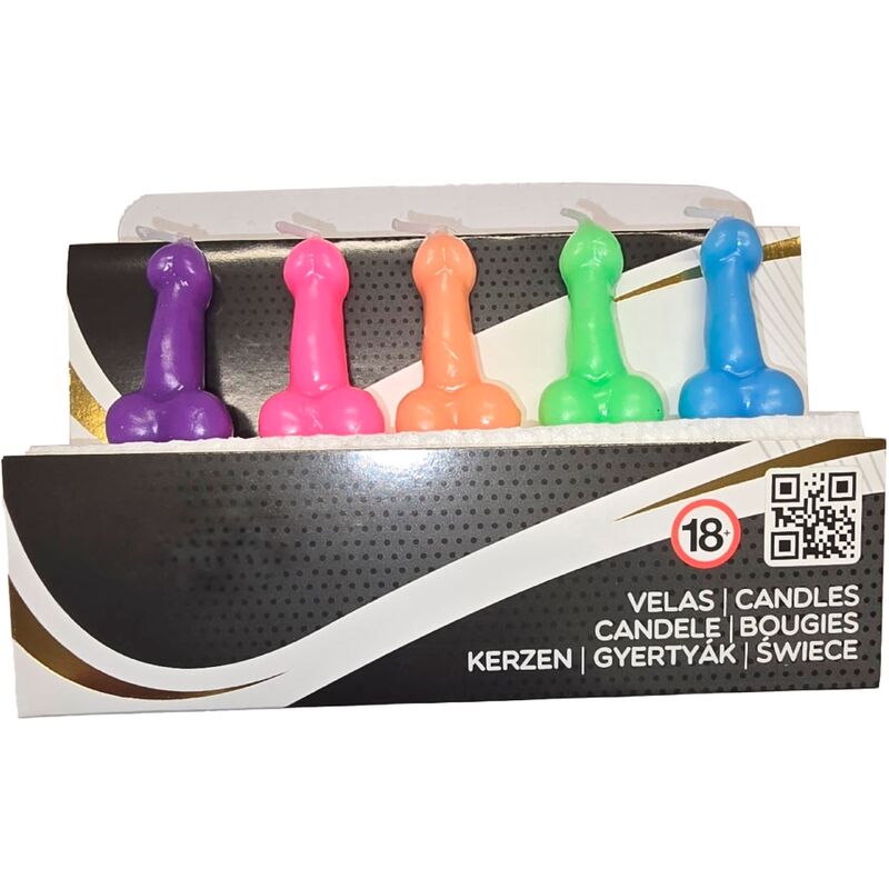 DIABLO PICANTE - BOX WITH 5 PENIS-SHAPED CANDLES IN DIFFERENT COLORS