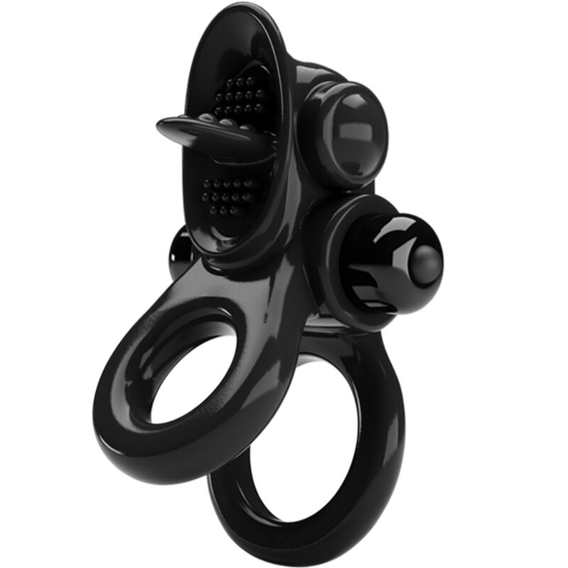 PRETTY LOVE - ANILLO PASSIONATE ANILLO VIBRADOR DOBLE + ESTIMULADOR DE CLÍTORIS NEGRO