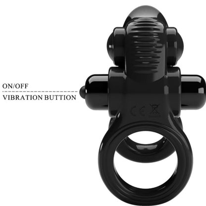 PRETTY LOVE - ANILLO PASSIONATE ANILLO VIBRADOR DOBLE + ESTIMULADOR DE CLÍTORIS NEGRO