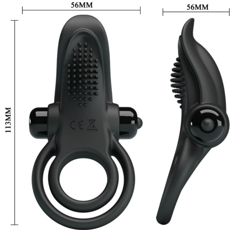 PRETTY LOVE - ANILLO VIBRADOR DOBLE + ESTIMULADOR DE CLÍTORIS 10 VIBRACIONES NEGRO