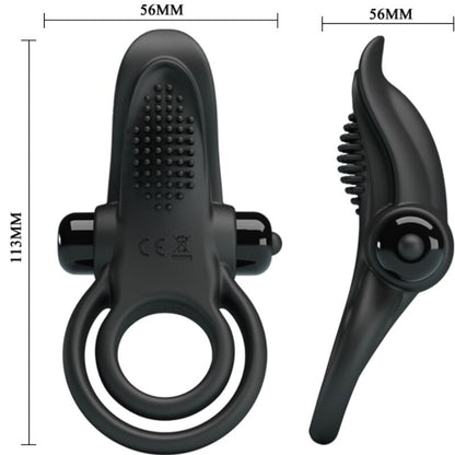PRETTY LOVE - ANILLO VIBRADOR DOBLE + ESTIMULADOR DE CLÍTORIS 10 VIBRACIONES NEGRO