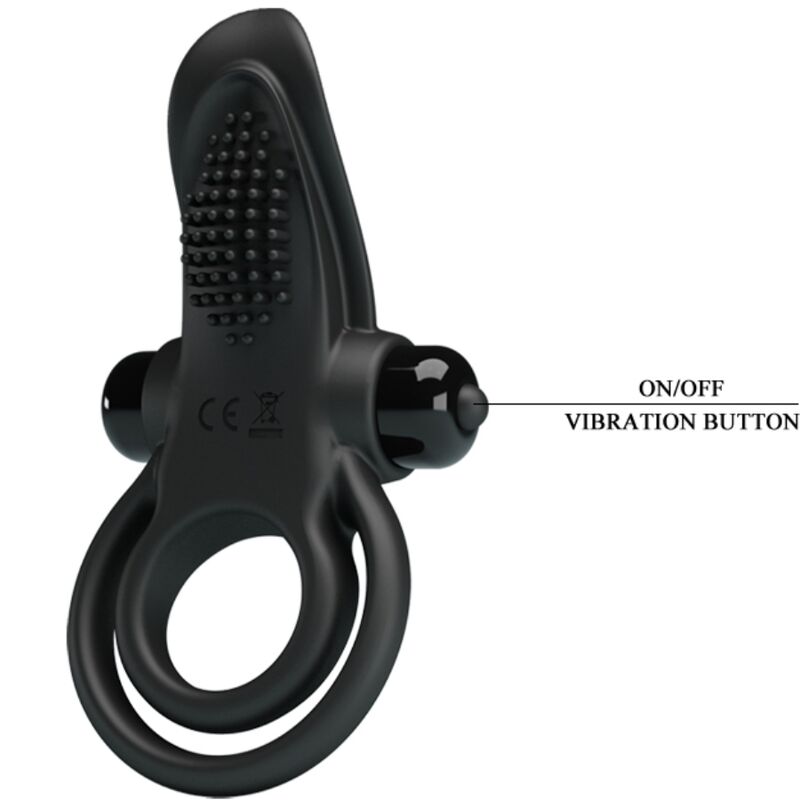 PRETTY LOVE - ANILLO VIBRADOR DOBLE + ESTIMULADOR DE CLÍTORIS 10 VIBRACIONES NEGRO
