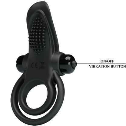 PRETTY LOVE - ANILLO VIBRADOR DOBLE + ESTIMULADOR DE CLÍTORIS 10 VIBRACIONES NEGRO