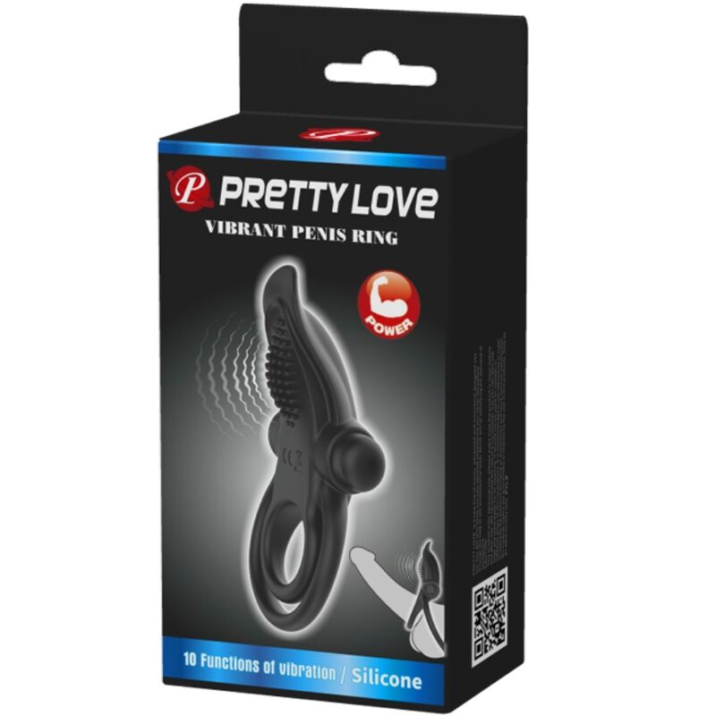PRETTY LOVE - ANILLO VIBRADOR DOBLE + ESTIMULADOR DE CLÍTORIS 10 VIBRACIONES NEGRO