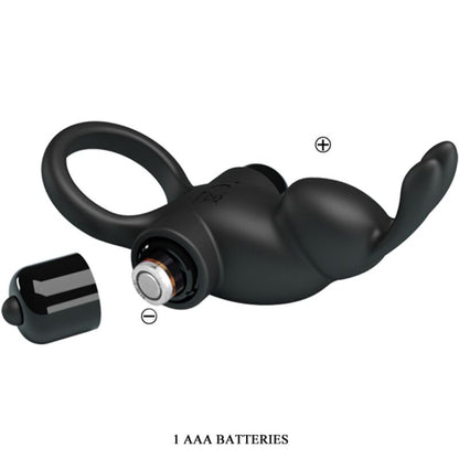 PRETTY LOVE - ANILLO VIBRADOR + ESTIMULADOR DE CLÍTORIS CON CONEJO 10 VIBRACIONES NEGRO