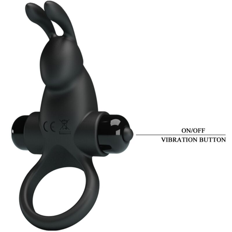 PRETTY LOVE - ANILLO VIBRADOR + ESTIMULADOR DE CLÍTORIS CON CONEJO 10 VIBRACIONES NEGRO