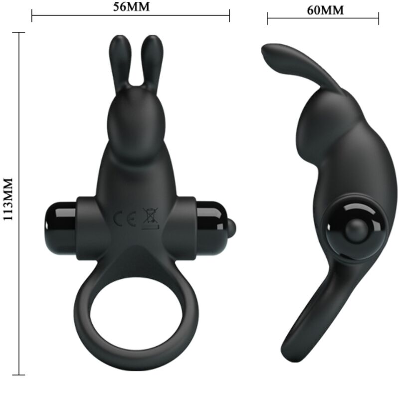 PRETTY LOVE - ANILLO VIBRADOR + ESTIMULADOR DE CLÍTORIS CON CONEJO 10 VIBRACIONES NEGRO