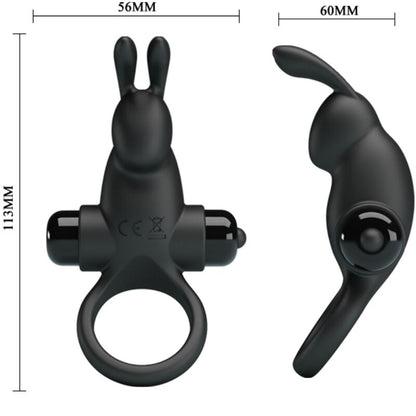 PRETTY LOVE - ANILLO VIBRADOR + ESTIMULADOR DE CLÍTORIS CON CONEJO 10 VIBRACIONES NEGRO