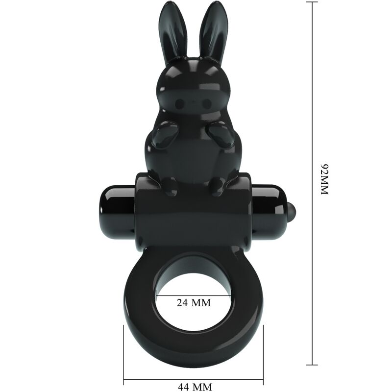 PRETTY LOVE - ANILLO VIBRADOR CONEJO, ANILLO EMOCIONANTE, 10 VIBRACIONES, NEGRO