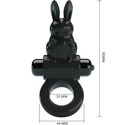 PRETTY LOVE - ANILLO VIBRADOR CONEJO, ANILLO EMOCIONANTE, 10 VIBRACIONES, NEGRO