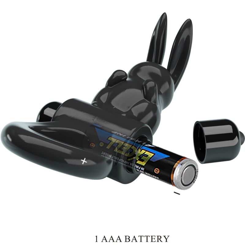 PRETTY LOVE - ANILLO VIBRADOR CONEJO, ANILLO EMOCIONANTE, 10 VIBRACIONES, NEGRO
