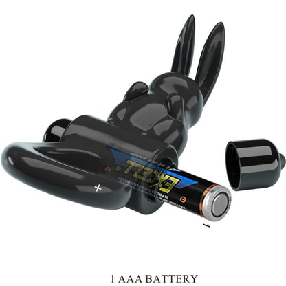 PRETTY LOVE - ANILLO VIBRADOR CONEJO, ANILLO EMOCIONANTE, 10 VIBRACIONES, NEGRO