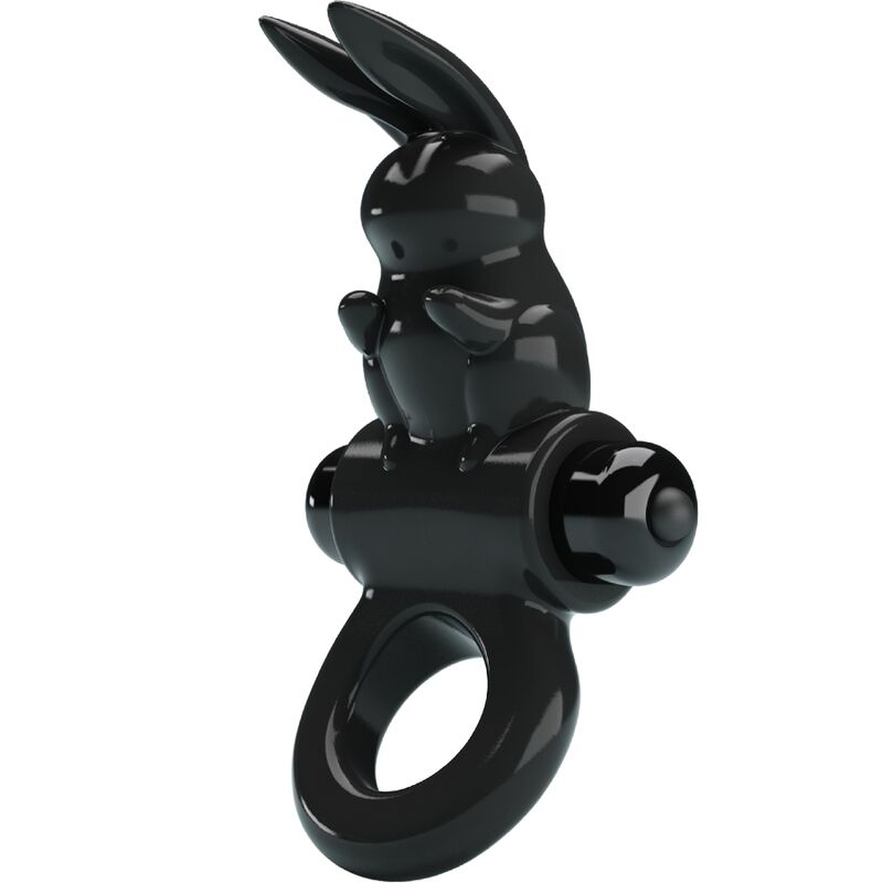 PRETTY LOVE - ANILLO VIBRADOR CONEJO, ANILLO EMOCIONANTE, 10 VIBRACIONES, NEGRO