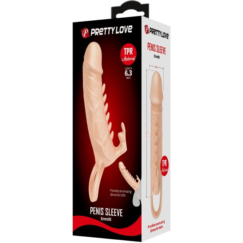 PRETTY LOVE - FUNDA PARA PENE EMMIT + ESTIMULADOR DE CLÍTORIS CARNE