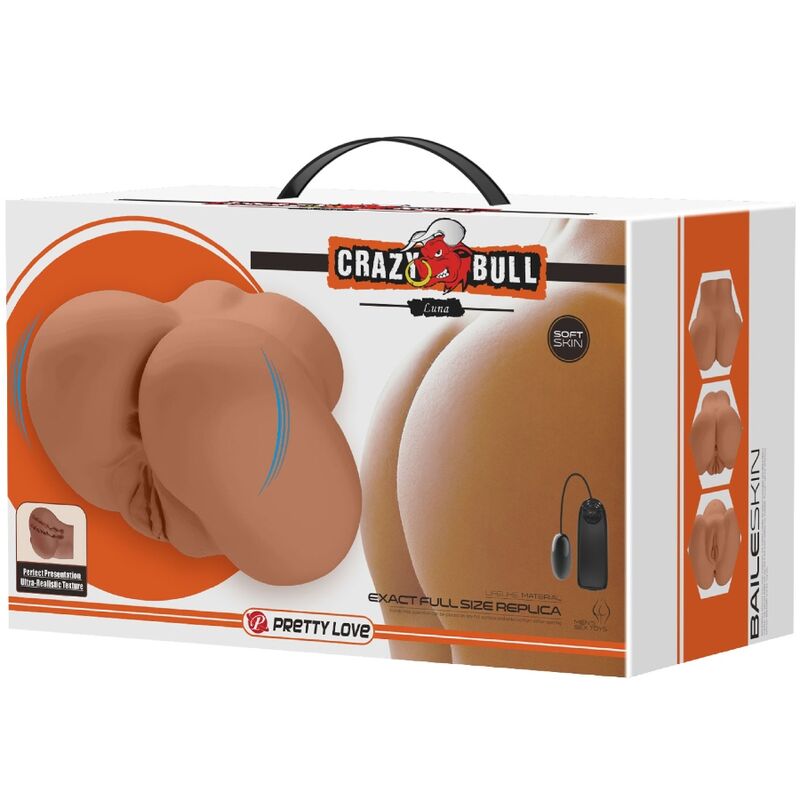 CRAZY BULL - VIBRADOR LUNA BUTT CON VAGINA Y ANO REALISTAS CONTROL REMOTO CARNE