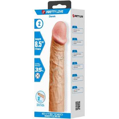 PRETTY LOVE - FUNDA PARA EL PENE DEREK CON EXTENSIÓN DE CARNE DE 7,6 CM