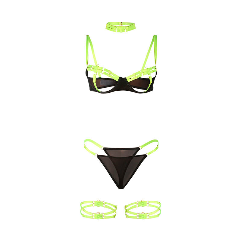 SUBBLIME - 955274 CONJUNTO DE SUJETADOR CON COLLAR Y DETALLES EN PIERNAS VERDE FLUORESCENTE S/M