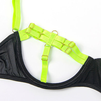 SUBBLIME - 955281 CONJUNTO DE SUJETADOR CON COLLAR Y DETALLES EN PIERNAS VERDE FLUORESCENTE L/XL