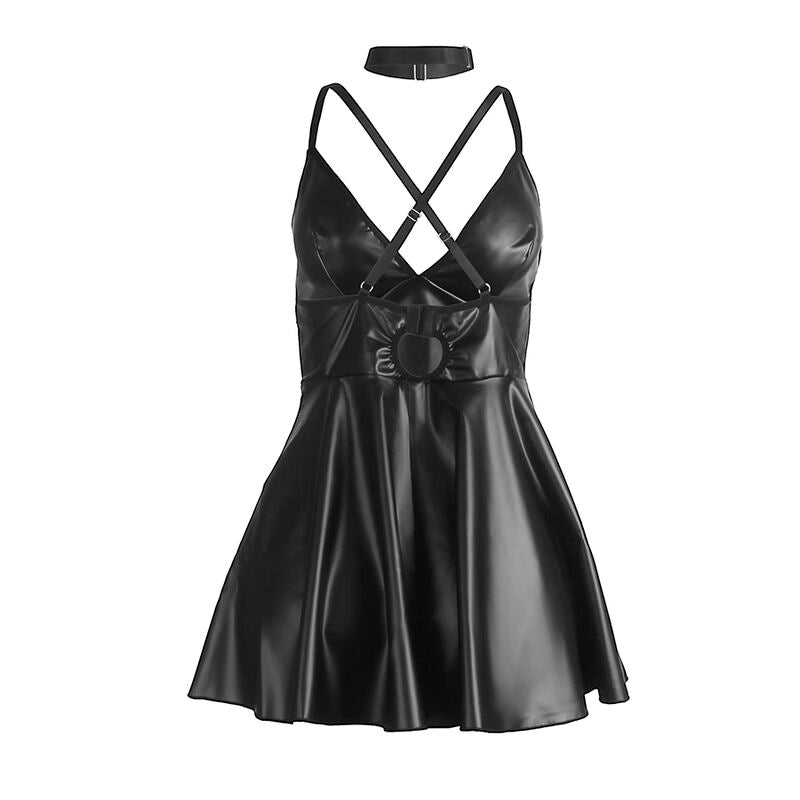SUBBLIME - 955373 BLACK LEATHER DRESS WITH STRAPS S/M