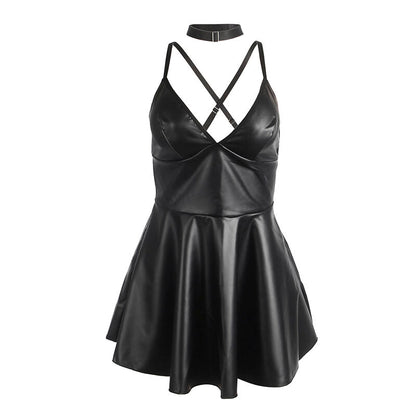 SUBBLIME - 955380 BLACK LEATHER DRESS WITH STRAPS L/XL