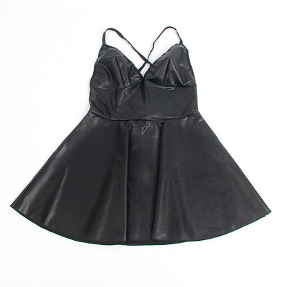 SUBBLIME - 955380 BLACK LEATHER DRESS WITH STRAPS L/XL