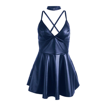 SUBBLIME - 955427 BLUE LEATHER STRAPS DRESS L/GG