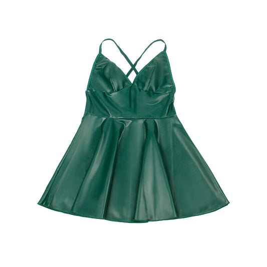 SUBBLIME - 955434 GREEN LEATHER DRESS WITH STRAPS S/M
