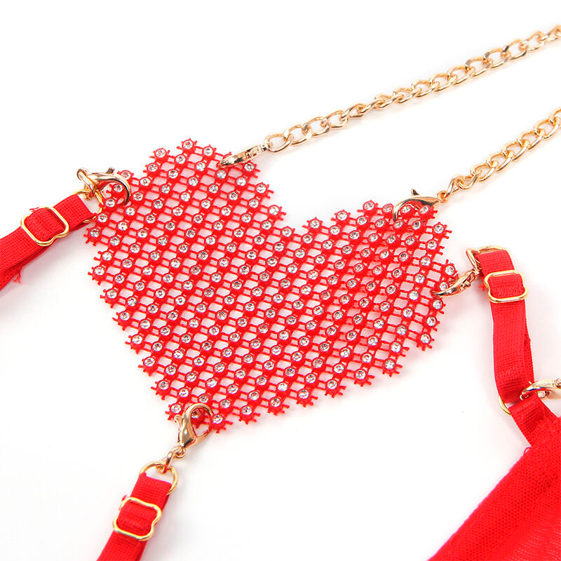 SUBBLIME - 955519 CONJUNTO DE SUJETADOR DE CADENA DE MALLA CON CORAZÓN ROJO S/M