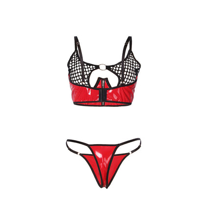 SUBBLIME - 955540 RED LEATHER BRA SET WITH MESH ZIPPER L/XL