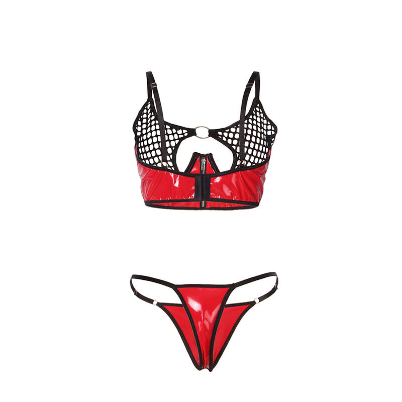 SUBBLIME - 955540 RED LEATHER BRA SET WITH MESH ZIPPER L/XL