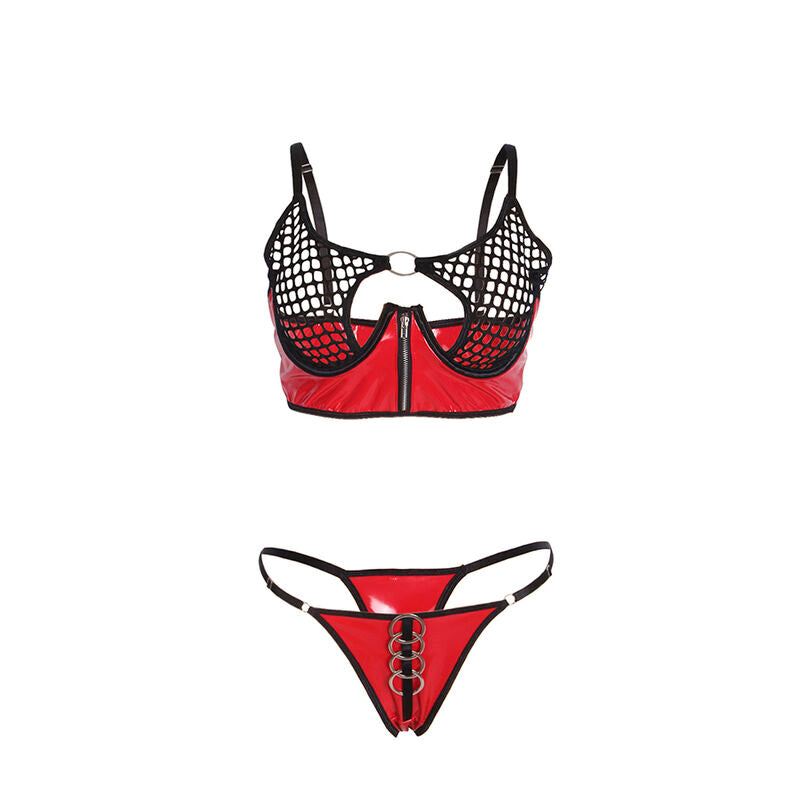 SUBBLIME - 955540 RED LEATHER BRA SET WITH MESH ZIPPER L/XL