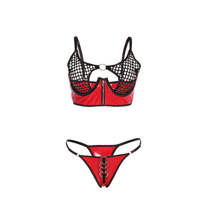 SUBBLIME - 955540 RED LEATHER BRA SET WITH MESH ZIPPER L/XL