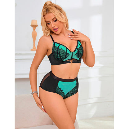 SUBBLIME - 955557 CONJUNTO DE SUJETADOR DE CUERO VERDE CON CREMALLERA DE MALLA S/M