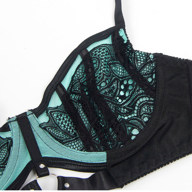 SUBBLIME - 955557 CONJUNTO DE SUJETADOR DE CUERO VERDE CON CREMALLERA DE MALLA S/M