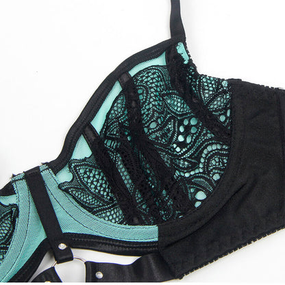 SUBBLIME - 955557 CONJUNTO DE SUJETADOR DE CUERO VERDE CON CREMALLERA DE MALLA S/M