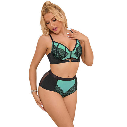 SUBBLIME - 955557 CONJUNTO DE SUJETADOR DE CUERO VERDE CON CREMALLERA DE MALLA S/M
