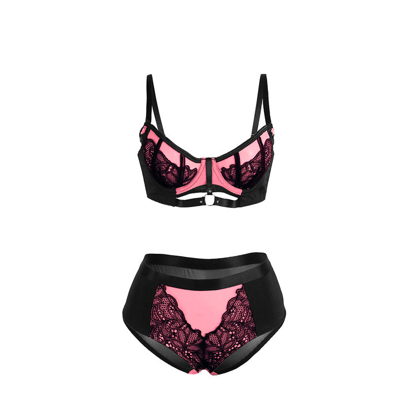 SUBBLIME - 955571 CONJUNTO DE SUJETADOR DE CUERO VERDE CON CREMALLERA DE MALLA ROSA S/M