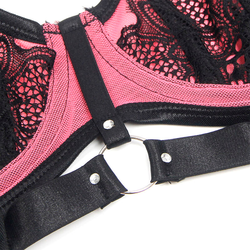 SUBBLIME - 955571 CONJUNTO DE SUJETADOR DE CUERO VERDE CON CREMALLERA DE MALLA ROSA S/M