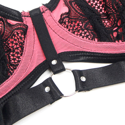 SUBBLIME - 955571 CONJUNTO DE SUJETADOR DE CUERO VERDE CON CREMALLERA DE MALLA ROSA S/M