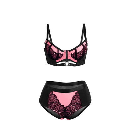 SUBBLIME - 955588 GREEN LEATHER BRA SET WITH PINK MESH ZIPPER L/XL