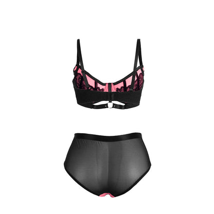 SUBBLIME - 955588 GREEN LEATHER BRA SET WITH PINK MESH ZIPPER L/XL