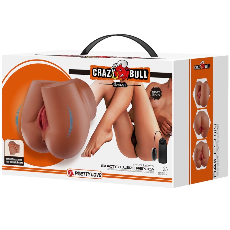 CRAZY BULL - VIBRADOR DE CULO BERNACE CON VAGINA Y ANO REALISTAS CONTROL REMOTO CARNE