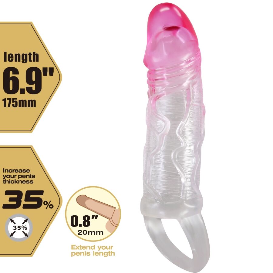 PRETTY LOVE - FUNDA REALISTA PARA ALARGAR EL PENE ROSA ODES DE 2 CM