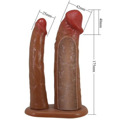 PRETTY LOVE - YAIRON DOUBLE SLEEVE FOR PENIS WITH 4 CM EXTENSION MULATTO