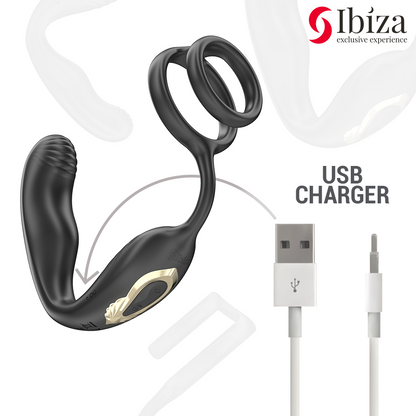 IBIZA - PLUG ANAL GIRATÓRIO COM CONTROLE REMOTO WIGGLE COM VIBRAÇÃO PERINEAL E ANÉIS PARA AUMENTO DO PÊNIS