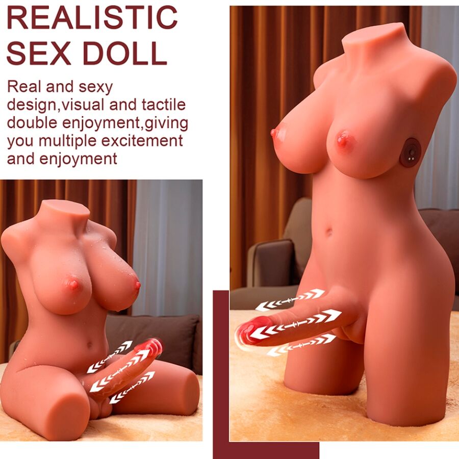 XISE - MIAH LADY BOY TORSO FEMININO COM DILDO COM VIBRAÇÃO E EMPURRAÇÃO 55 CM