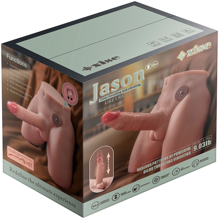 XISE - JASON MASTURBADOR REALISTA COM EMPURRAÇÃO E VIBRAÇÃO 17 CM