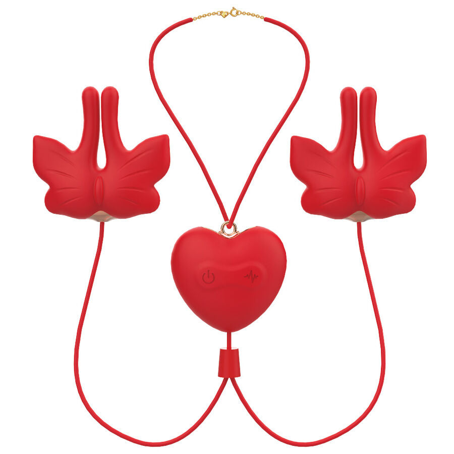 ARMONY - GRAMPOS MAGNÉTICOS PARA MAMILOS COM VIBRAÇÃO FORMATO BORBOLETA VERMELHO