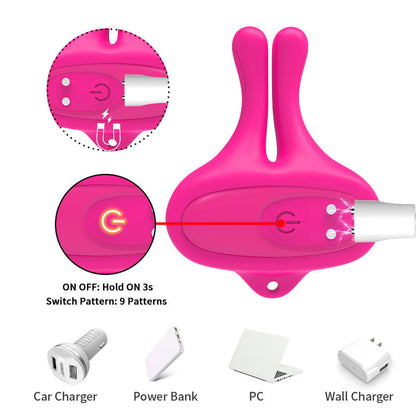 ARMONY - GRAMPOS MAGNÉTICOS DE MAMILOS COM VIBRAÇÃO EM FORMA DE COELHO ROSA