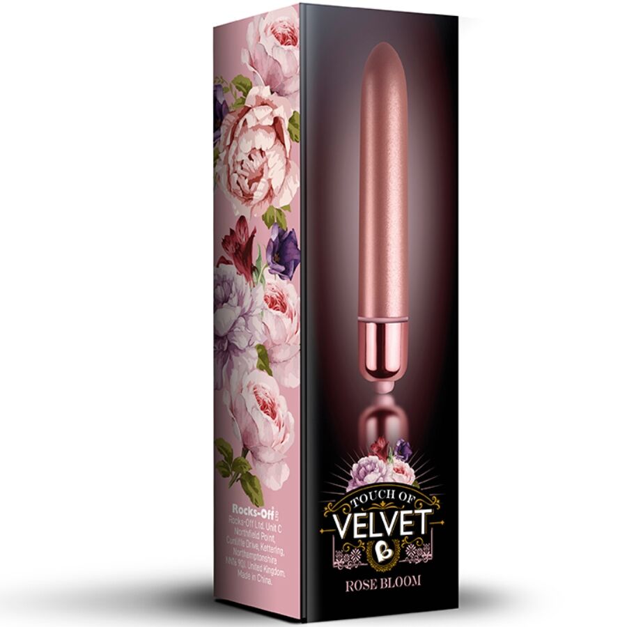 ROCKS-OFF - TOQUE DE BALA VIBRANTE DE VELUDO ROSE BLOOM 10 VELOCIDADES